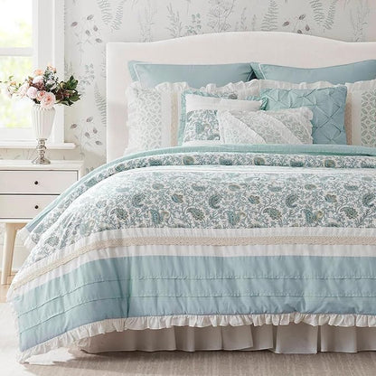 Madison Park Dawn 100% Cotton Shabby Chic Comforter Set-Modern Cottage Design All Season Down Alternative Bedding, Matching Shams, Bedskirt, Decorative Pillows, Cal King(104"x92"), Aqua 9 Piece