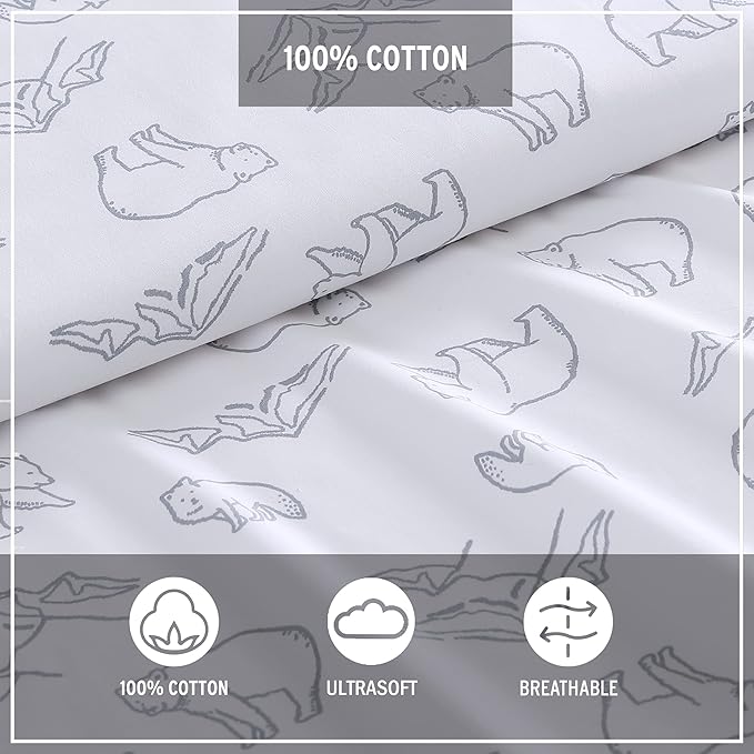 Eddie Bauer- Twin Sheet Set, Cotton Percale Bed Sheets, Crisp & Cool, Lightweight & Breathable, Dorm Essentials (Smokey Bear Camp Grey, Twin)