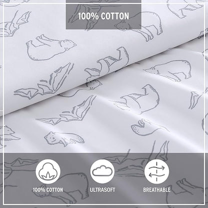 Eddie Bauer- Twin Sheet Set, Cotton Percale Bed Sheets, Crisp & Cool, Lightweight & Breathable, Dorm Essentials (Smokey Bear Camp Grey, Twin)