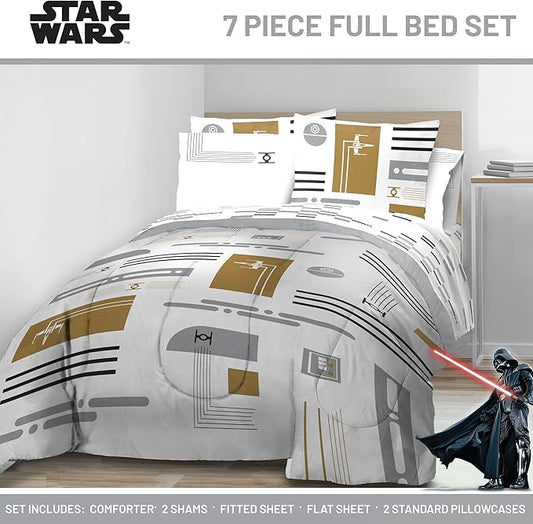 Jay Franco Comforter Set Includes Sheets and Pillow Covers - Soft and Cozy Bed Set for Stylish Room Decor, White - Star Wars, 7 Piece Full Size Bedding