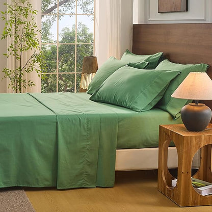 Bedlifes 100% French Linen Sheets King Size 18-24" Extra Deep Pocket 4-Piece Set Breathable & Moisture-Wicking,Soft & Durable Sheets for Thick Mattresses(Sage Green)