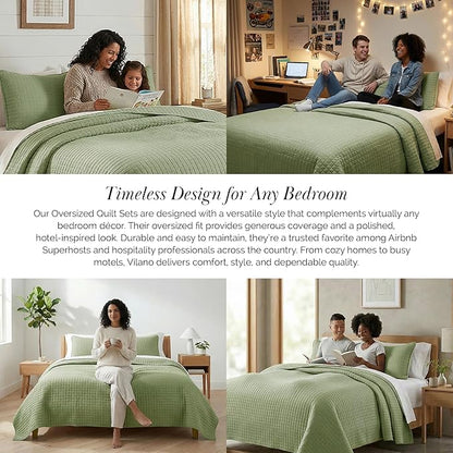 Southshore Fine Living, Inc. Oversized King Quilt Bedding Set, Pet Hair Resistant Bedding, Microfiber Lightweight Bedspread, California King Coverlet Set w/2 Pillow Shams, Sage Green Quilt