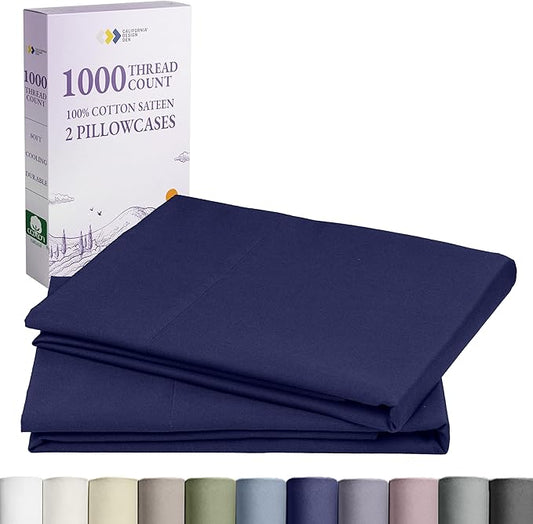 California Design Den King Pillow Cases Set of 2-1000 Thread Count Sateen, Soft and Thick 100% Cotton King Size Pillow Cases, Durable - Navy Blue