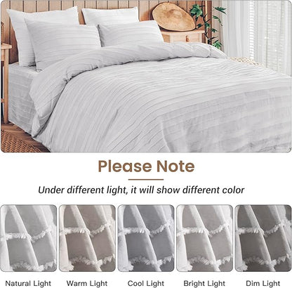 NEXHOME PRO Duvet Cover King,Light Grey 3 Pieces Boho Tufted Duvet Cover Set, Soft and Lightweight 100% Washed Microfiber Comforter Cover Set for All Season(Light Grey King, 104 x 90)-No Comforter