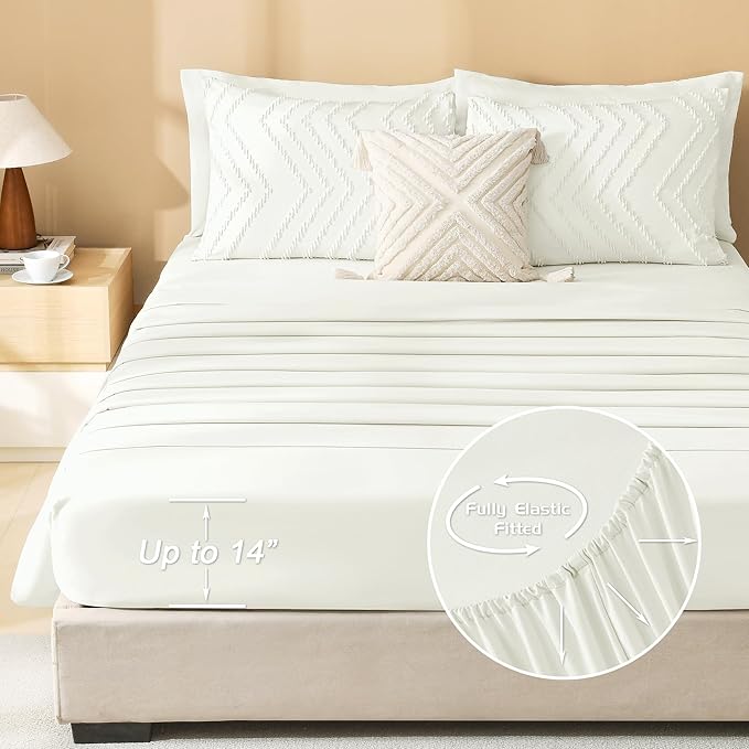 Litanika Ivory California King Size Comforter Set with Sheets - 7 Pieces Bed in a Bag California King Boho Tufted Complete Bedding Sets with Comforter, Sheets, Pillowcases & Shams