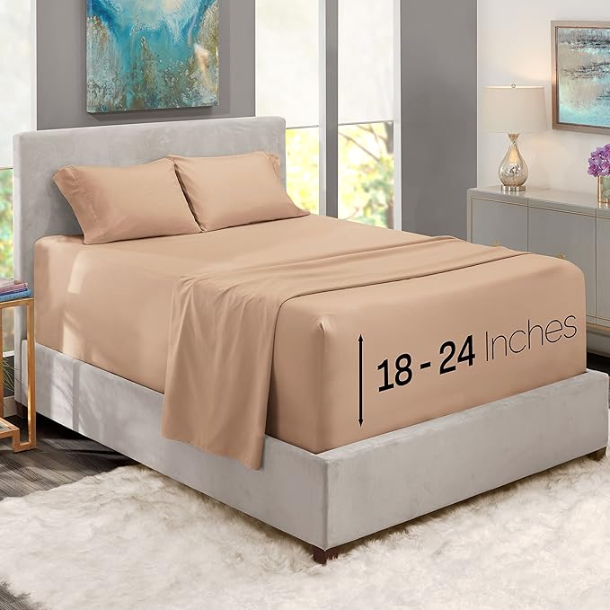 Nestl King Size Sheet Set, 4 Piece Extra Deep Pocket (18-24 inches), Microfiber, Hotel Luxury, Soft, Breathable, Wrinkle-Free, Easy to Care, Taupe