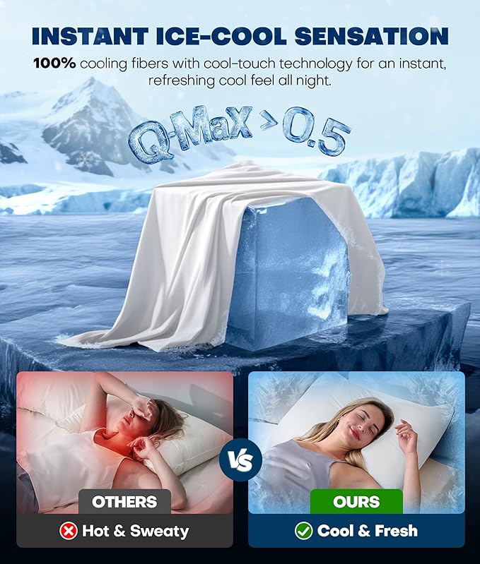 Ultra-Chill Cooling Pillowcase Set of 2 for Hot Sleepers, Softer Than Silk Pillow Cases for Protecting Hair & Skin, Breathable Bed Pillow Covers w/Zipper, Gifts for Women Men (White, King)