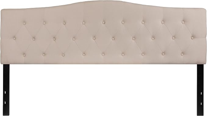 EMMA + OLIVER Tufted Upholstered King Size Headboard in Beige Fabric