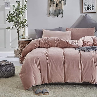 Luxlovery Pink Velvet Comforter Set Full Dusty Pink Flannel Plush Bedding Comforter Set Winter Thick Warm Solid Haze Pink Quilts Blanket Soft Heavyweight Comforter Set for Full Bed