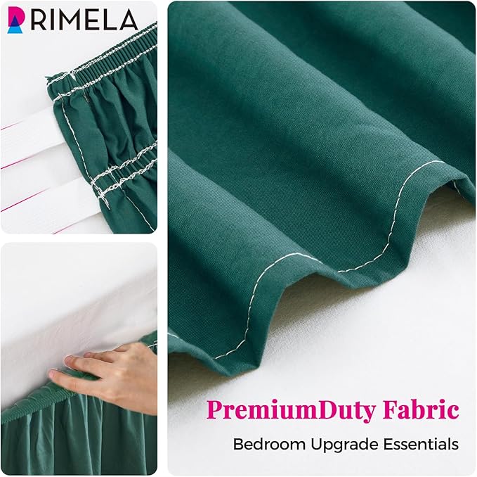 RIMELA Emerald Green Bed Skirt Queen Size 18 Inch Drop, Wrap Around Elastic Bedskirt, Dust Ruffle for Adjustable Bed Base Machine Washable Easy to Install Bed Skirts,Christmas Bedroom Decor