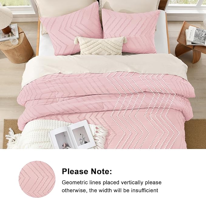 Litanika Pink Queen Size Comforter Sets, 3 Pieces Lightweight Chevron Tufted Bedding Comforter Set, Fluffy Down Alternative Comforter Bed Set Gift Choice (90x90In Comforter and 2 Pillowcases)