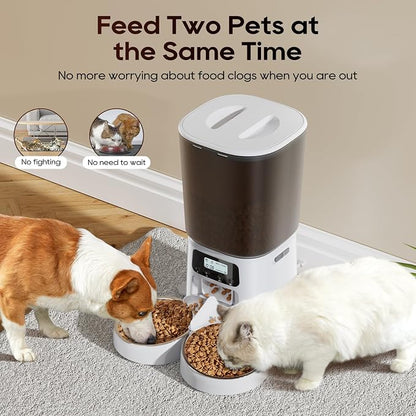 Petrice Automatic Cat Feeder for 2 Cats, 6L/25 Cups Cat Food Dispenser Programmable 30 Portions 6 Meals per Day, Timed Pet Feeder for Kitty Small Dogs with 10S Voice Record, Easy Setup, White