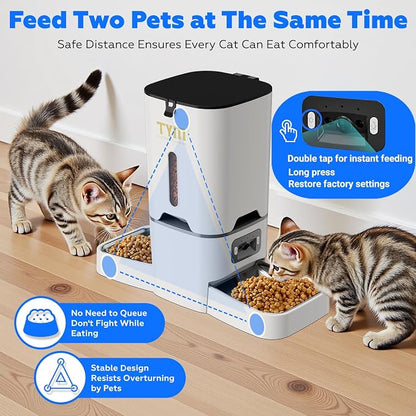 Automatic Cat Feeder with 2 Camera for 2 Cats, 7L Large Food Dispenser | Multiple Cats Household | Timed Cat Feeder | Two-way Voice | Separation Anxiety | Weight / Diet Control | 5G WiFi APP Control