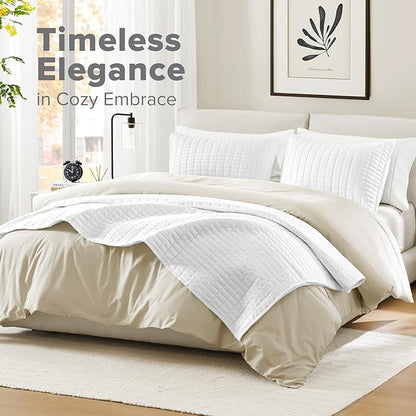 Comfort Spaces Kienna Quilt Set- Double Sided Stitching Design Summer Blanket, Lightweight, Soft, All Season Bedding Layer, Matching Sham, White, Coverlet King (104"x90") 3 Piece