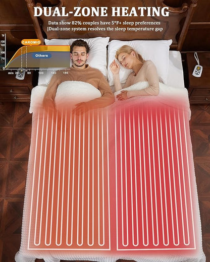 CAROMIO Heated Blanket King Size with LCD Dual Controller, Waffle Weave Fast Heating Electric Blankets, 10 Heat Levels & 1-12H Time Settings, ETL Certified, Machine Washable, Off White, 100" x 90"