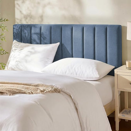 Hearth & Harbor Wall Mounted King Headboard Only, Bed Headboard King Size | Easy Assemble, Floating Peel and Stick, Upholstered, Channel Stitched, 3D Wall Panels, 5 Strips of 3M Tape Included, Blue