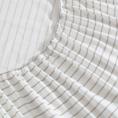 Eddie Bauer - Twin Sheet Set, Cotton Percale Bedding Set, Super Soft and Bedding Set, Oeko-Tex Certified (Essential Stripe Beige, Twin)