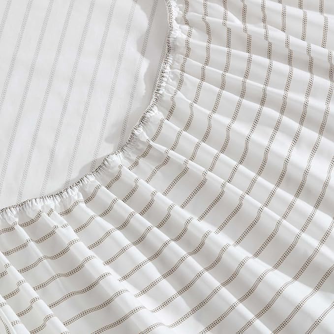 Eddie Bauer - Queen Sheet Set, Cotton Percale Bedding Set, Super Soft and Bedding Set, Oeko-Tex Certified (Essential Stripe Beige, Queen)