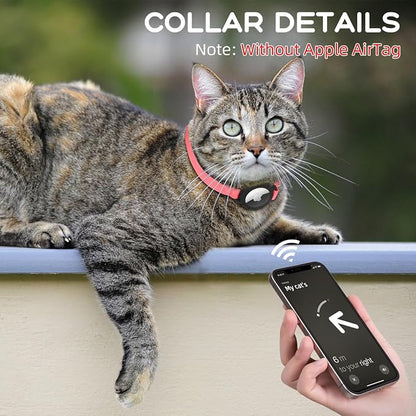 AirTag Cat Collars, Stretchy Collar with AirTag Holder and Bell | Breakaway - Ultra Design Elastic - GPS Tracking Collars - Adjustable Size for Cats & Puppies 7.5-12.5" - (Hot Pink)