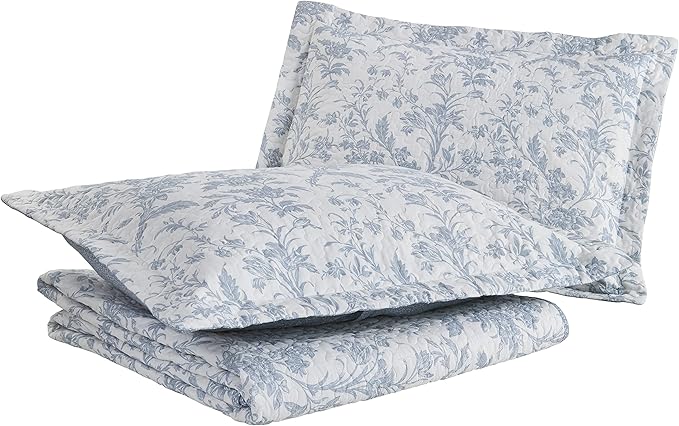 Laura Ashley - Twin Quilt Set, Soft Cotton Bedding with Reversible Design, Medium Weight for Year Round Use, 2 Piece Bed Set with Matching Pillowcase (Amberley Blue)