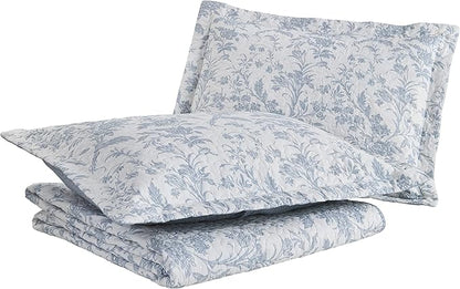 Laura Ashley - Twin Quilt Set, Soft Cotton Bedding with Reversible Design, Medium Weight for Year Round Use, 2 Piece Bed Set with Matching Pillowcase (Amberley Blue)