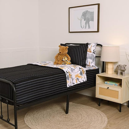 Beddy's Jungle Animal Themed Durable Zipper Bedding for Kids, Bed in a Bag, Black Striped Comforter & Animal Print Sheets, Includes 2 Pillowcases & 2 Pillow Shams, Easy to Make & Wash - Queen