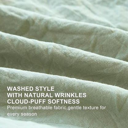 Sage Green Ruffle Comforter Set Twin, Pre-Washed Shabby Chic Bedding Set, Lightweight Cottagecore Soft Romantic Cozy 1 Comforter & 1 Sham, All-Season