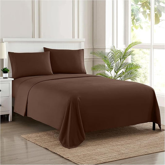 Queen Size Bed Sheets - Breathable Luxury Sheets with Full Elastic & Secure Corner Straps Built In - 1800 Supreme Collection Extra Soft Deep Pocket Bedding Set, Sheet Set, Queen, Brown