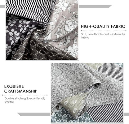 Travan 3-Piece Quilt Set Quilted Bedspread Garden Style Floral Printed Oversized Microfiber Lightweight Coverlet Set with Shams, Exquisite, King Size