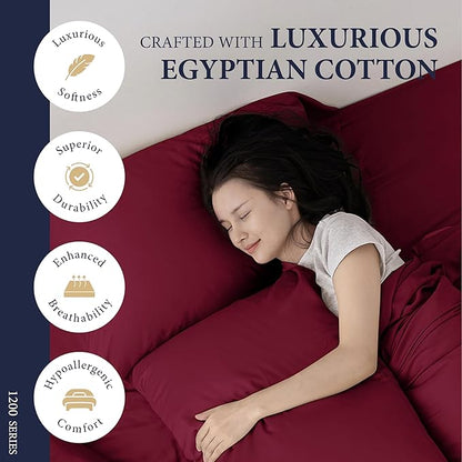 Ashton Sheets 100% Egyptian Cotton Sheets California King Size - 1200 Thread Count Cal King Sheet Set Egyptian Cotton, 4 PC Luxury Bedsheet (Burgundy), Soft, Cooling, 17" Deep Pocket Bedsheet Set