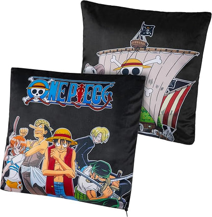 One Piece 2-Pc Cushion Cover Set, Pillow Covers for Bed, Couch, Rectangular 20x12 in, Square 14 x14 in, Luffy Straw Hat Anime Gifts for Boys