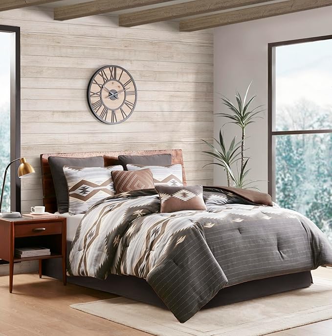 Woolrich Rustic Lodge Cabin Comforter Set - All Season Down Alternative Warm Bedding Layer and Matching Shams, Oversized Cal King, Bitter Creek, Grey/Brown