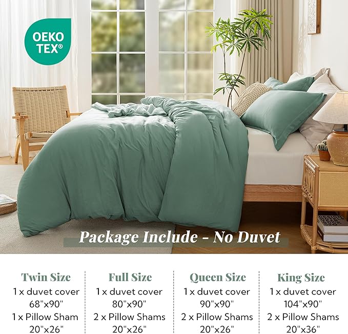 MILDLY Super Soft Duvet Cover 2pcs - 100% Washed Microfiber Sage Green Comforter Cover Set with Zipper Closure & Corner Ties (No Comforter)