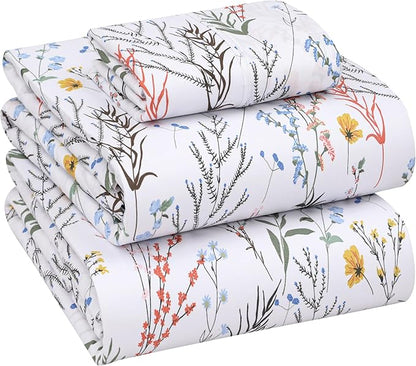 RUVANTI 100% Cotton Sheets – Twin Size Percale Bedding, Cooling & Breathable Floral Design, Durable with a Crisp, Soft & Comfortable Feel, 16" Deep Pocket, 3-Piece Set, Aroma