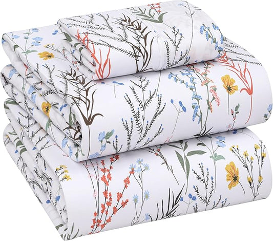 RUVANTI 100% Cotton Sheets – Twin XL Size Percale Bedding, Cooling & Breathable Floral Design, Durable with a Crisp, Soft & Comfortable Feel, 16" Deep Pocket, 3-Piece Set, Aroma