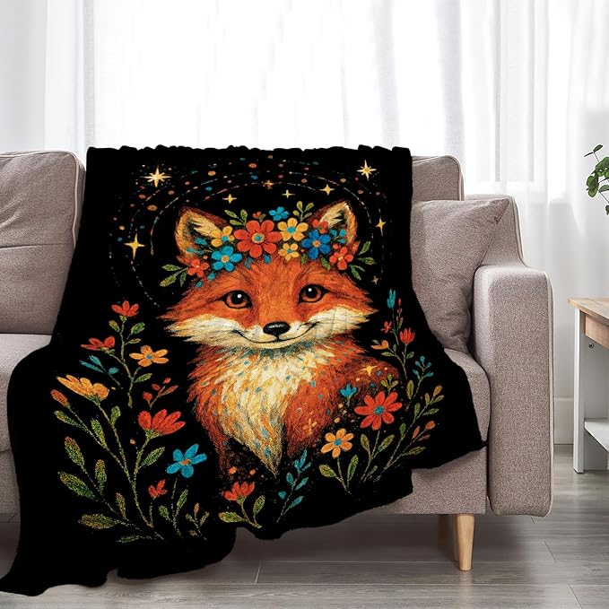 Fox Blanket Super Soft Warm Fluffy Fleece Flannel Animal Throw Blanket Cozy Fuzzy Plush Stuff Bedding Blankets Gifts for Women Kids Boys Girls Adults 80"X60"