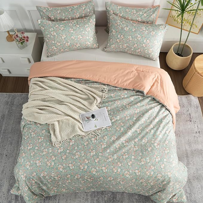 Floral Full Comforter Set 3 Pieces Soft Chic Garden Style Vintage Print Lightweight Botanical Flower