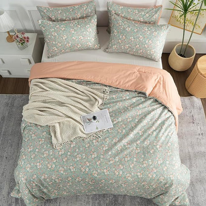 Floral Full Comforter Set 3 Pieces Soft Chic Garden Style Vintage Print Lightweight Botanical Flower