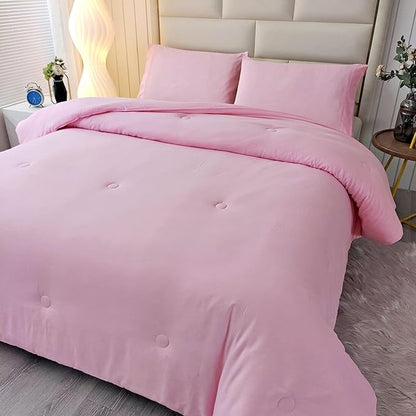 SDIII 3PCS Pink Twin Comforter Set with 2 Pillowcases, Brushed Microfiber Blush Pink Comforter Twin Lightweight, Dusty Rose Bedding All Season
