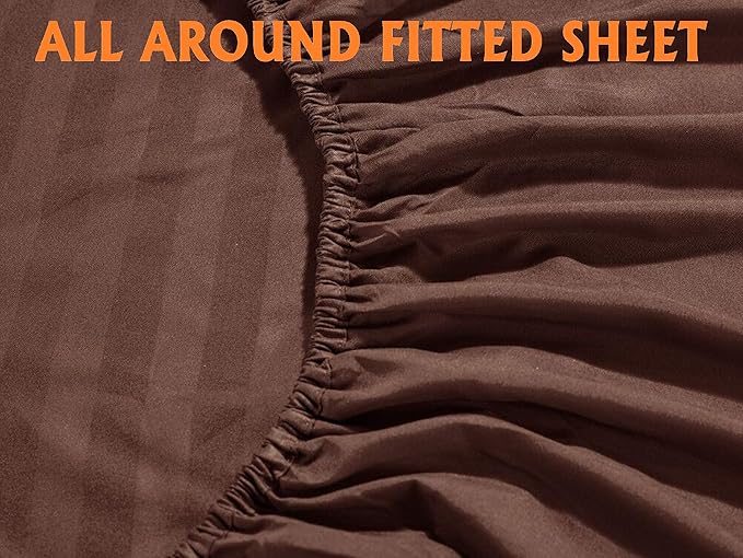 Elegant Comfort Best, Softest, Coziest 6-Piece Sheet Sets! - 1500 Premier Hotel Quality Luxurious Wrinkle Resistant 6-Piece Damask Stripe Bed Sheet Set, King Chocolate Brown