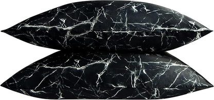 NTBAY 2 Pack Satin King Pillowcases for Hair and Skin, Luxurious and Silky Marbling Printed Pillow Cases with Envelope Closure, 20x36 Inches, Black