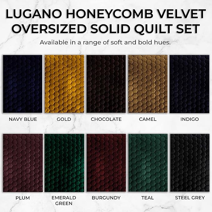 Tribeca Living Lugano Oversized Velvet Quilt Set - All Season, Extra Large, 3 Piece Queen Size Comforter Set with 2 Pillow Shams in Camel Honeycomb Pattern 260GSM