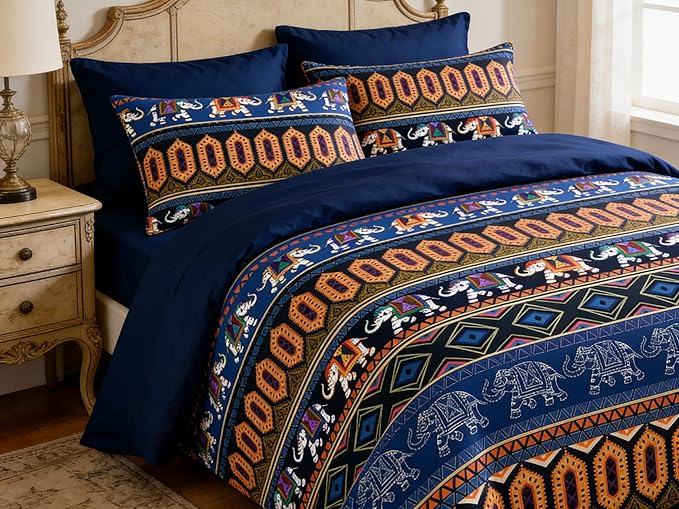 Navy Blue Comforter Set Full Size, Boho Aztec Bedding Set for Tribal & Ethnic Style Bedroom, 3Pieces Soft 100% Microfiber Lightweight Comforter Set with 2 Pillowcases, 79"x90"