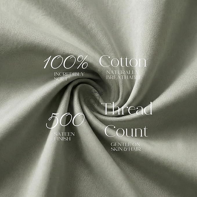 Beckham Hotel Collection Cotton Pillowcases King, 500TC, Sateen Finish, Open End, Breathable, Moisture-Wicking, Aqua Gray (4 Pieces)