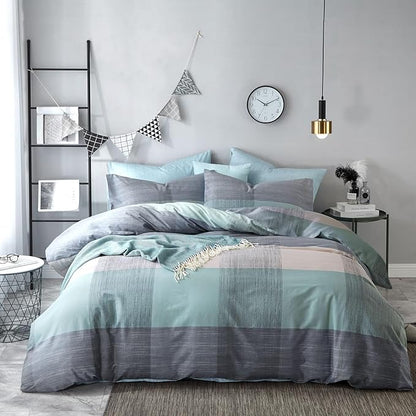 mixinni Simple Patchwork Print Comforter Set Twin XL Size Bed Fluffy Blue Mint Green Geometric Pattern Comforter for Boys Women and Men, 1 Modern Comforter and 2 Pillowcases for All Season