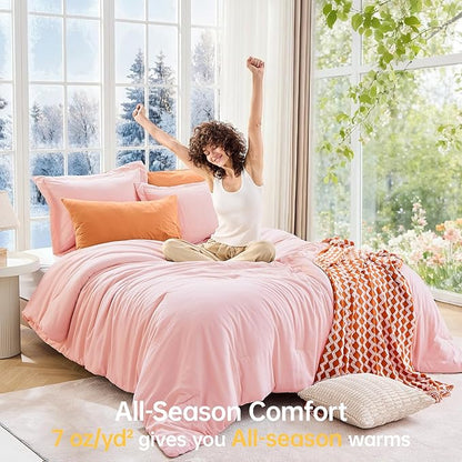 MUXHOMO Queen Comforter Set, All Season Ultra Soft Down Alternative Bedding - 3 Piece Lightweight Bed Set Includes 1 Comforter (90"x90") and 2 Pillow Shams (20"x26"), Blush