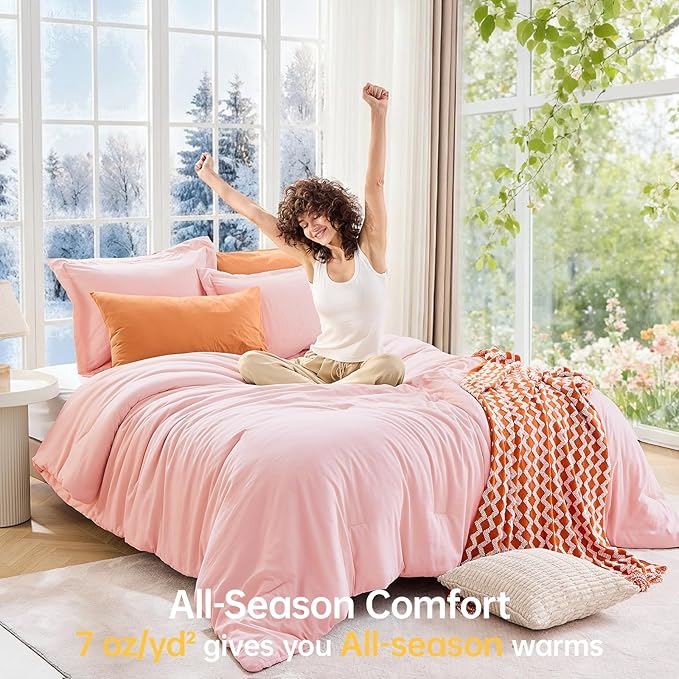 MUXHOMO Full Comforter Sets, All Season Ultra Soft Down Alternative Bedding - 3 Piece Lightweight Bed Set Includes 1 Comforter (82"x86") and 2 Pillow Shams (20"x26"), Blush