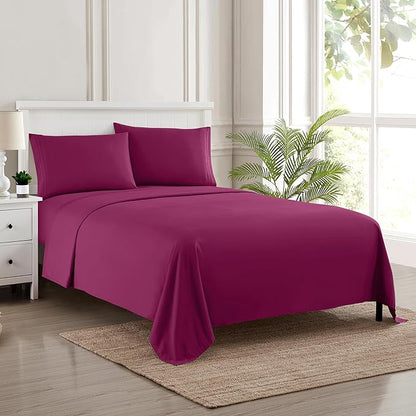 Twin XL Sheets - Breathable Luxury Sheets with Full Elastic & Secure Corner Straps Built In - 1800 Supreme Collection Extra Soft Deep Pocket Bedding Set, Sheet Set, Twin XL, Berry