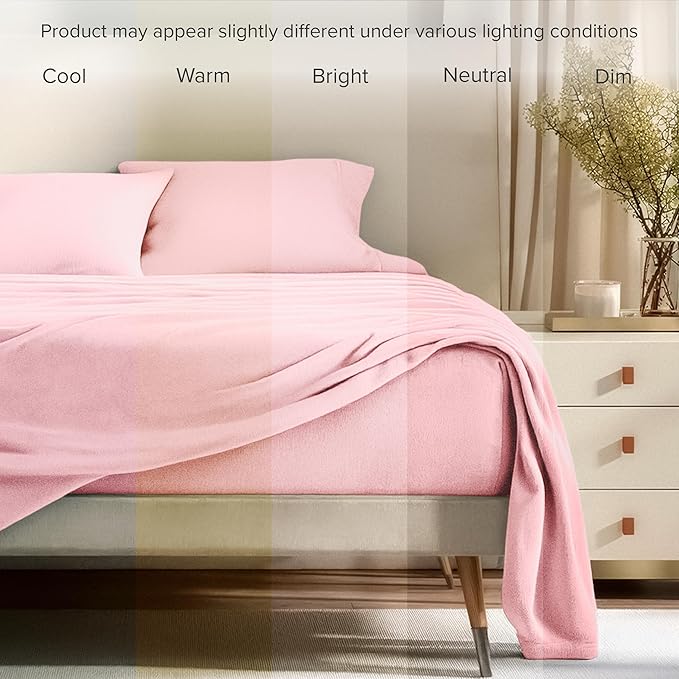 Bare Home Super Soft Fleece Sheet Set - Twin Size - Extra Plush Polar Fleece, No-Pilling Bed Sheets - All Season Cozy Warmth (Twin, Light Pink)