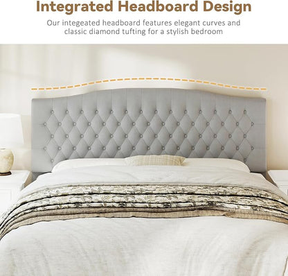 King Headboard Only, Velvet Classic Tufted Design, Silver Gray | 2 installation options: 1.bed frame mount 2.wall mount (for adjustable bed), Classic hand-tufted headboard king size